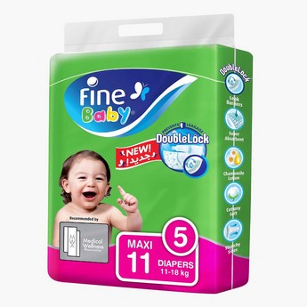 Fine Baby DoubleLock Technology Size 5 Maxi 11-Diaper Pack - 11-18 kgs