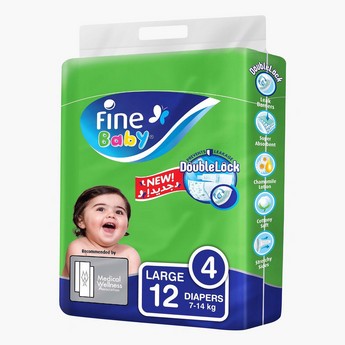 Fine Baby DoubleLock Technology Size 4,12-Piece Diaper Pack - 7-14 kgs