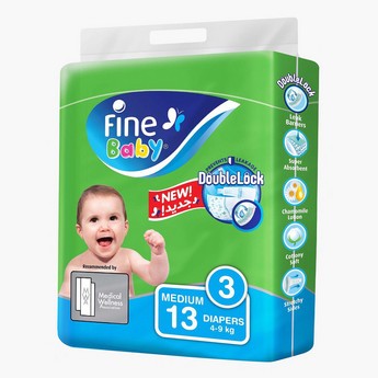 Fine Baby DoubleLock Technology Size 3 Medium 13-Diaper Pack - 4-9 kgs