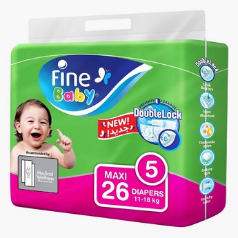 Fine Baby Size 5, Maxi 26-Diapers Pack - 11-18 kgs