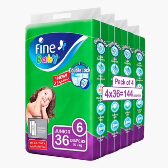 Fine Baby Green Size 6, Mega 144-Piece Diaper Pack - 16+ kgs