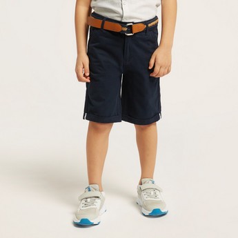 Juniors Solid Shorts with Button Closure and Belt