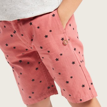 All-Over Star Print Shorts with Pocket Detail and Belt Loops