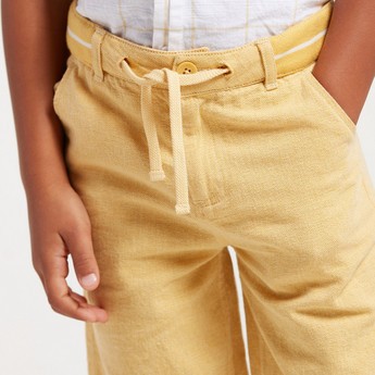 Solid Woven Shorts with Pockets and Tie-Up Waist