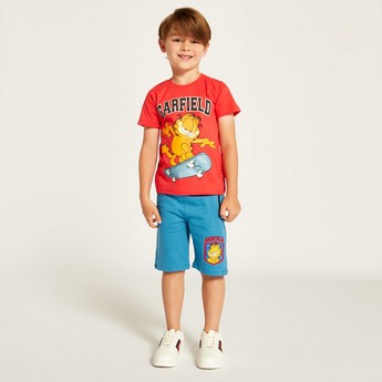 Garfield Print Crew Neck T-shirt and Shorts Set