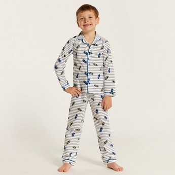 Juniors Car Print Shirt and Full Length Printed Pyjama Set