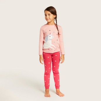 Juniors Unicorn Print T-shirt and All-Over Printed Pyjamas Set