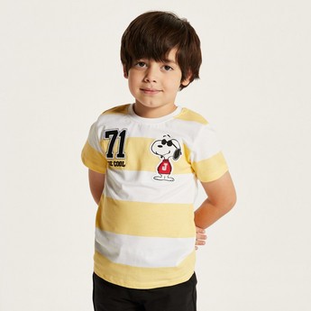 Snoopy Striped Crew Neck T-shirt and Shorts Set