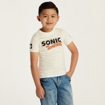 Hasbro Sonic the Hedgehog Print T-shirt with Round Neck and Short Sleeves