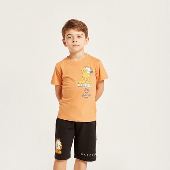 Garfield Print Round Neck T-shirt and Shorts Set