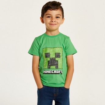 Juniors Minecraft Print T-shirt with Crew Neck and Short Sleeves