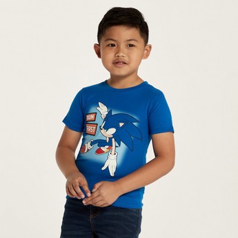 Hasbro Sonic the Hedgehog Print T-shirt with Crew Neck and Short Sleeves