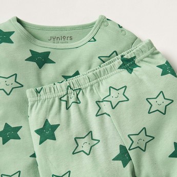 Juniors Star Print Long Sleeve T-shirt and Pyjama Set