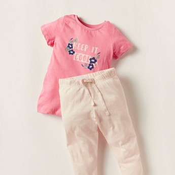 Juniors Printed Crew Neck T-shirt and Pyjama Set