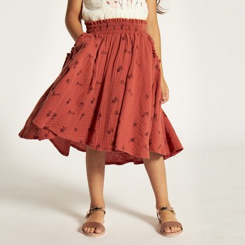 Printed Skirt with Elasticised Waistband and Pockets