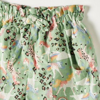 Juniors Unicorn Print Mid-Rise Shorts with Drawstring Closure and Pockets