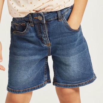 Juniors Textured Denim Shorts with Pocket Detail and Belt Loops