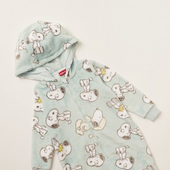 All-Over Snoopy Print Hooded Onesie with Long Sleeves and Zip Closure