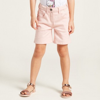 Juniors Solid Shorts with Pockets and Button Closure