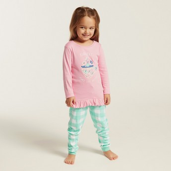 Juniors Graphic Print T-shirt and All-Over Printed Pyjamas Set