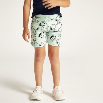 Snoopy Print Shorts with Drawstring Closure