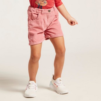 Juniors Solid Cord Shorts with Pockets and Button Closure