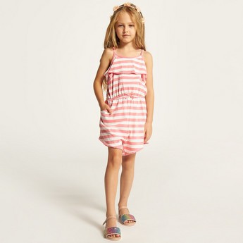 Juniors Striped Sleeveless Playsuit with Ruffle Detail