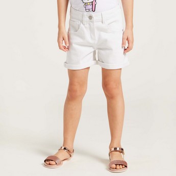 Juniors Solid Shorts with Pockets and Button Closure