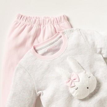 Juniors Bunny Applique Long Sleeve T-shirt and Pyjama Set