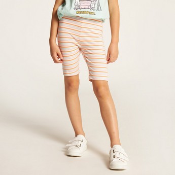 Juniors Striped Mid-Rise Shorts with Elasticated Waistband