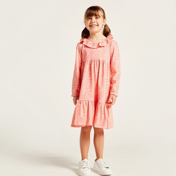 Juniors All-Over Printed Empire Dress with Long Sleeves