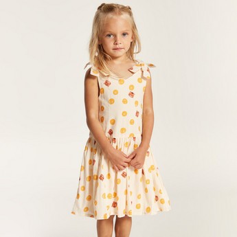 Juniors Tiger Print Sleeveless Dress with V-neck and Tie-Up Detail