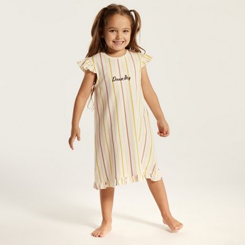 Juniors Striped Night Dress with Ruffles