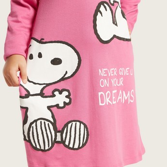 Snoopy Print Night Dress with Long Sleeves