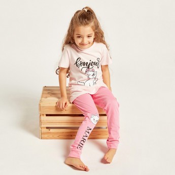 Disney Marie Print Round Neck T-shirt and Pyjama Set