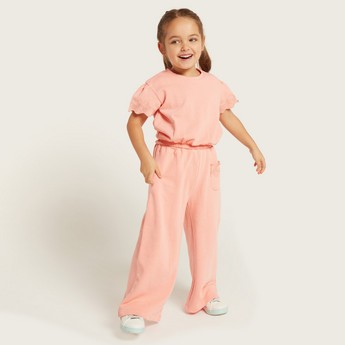 Juniors Solid Top and Full-Length Pants Set