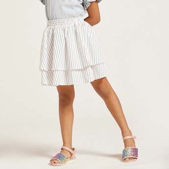 Love Earth Organic Ruffle Detail T-shirt and Striped Skirt Set