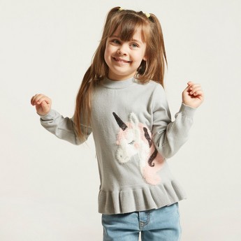 Juniors Unicorn Embellished Sweater with Long Sleeves