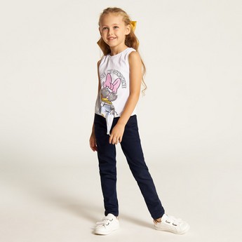 Disney Daisy Duck Print Sleeveless T-shirt with Knot Detail