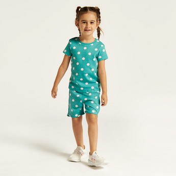 Juniors Polka Dots Print Round Neck T-shirt with Short Sleeves