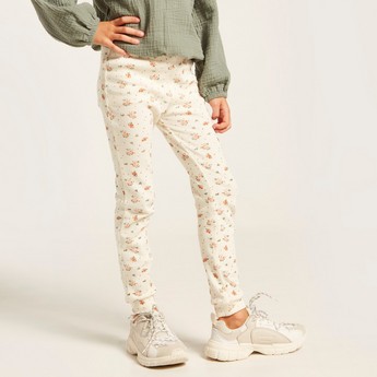 Love Earth All-Over Floral Print Organic Jeggings with Elasticated Waistband