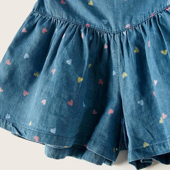 Juniors Printed Denim Skort with Elasticised Waistband