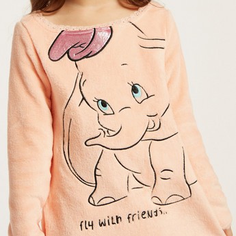 Dumbo Textured Sleepdress with Round Neck and Long Sleeves