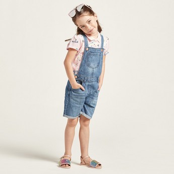 Juniors Solid Denim Dungarees Shorts with Pockets