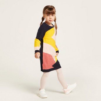 Juniors Panelled Dress with Long Sleeves