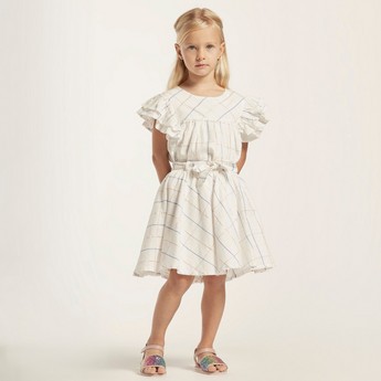 Checked Ruffled Sleeves Top and Skirt Set