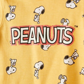 Peanut Print Crew Neck T-shirt with Short Sleeves