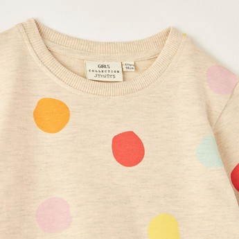 Juniors Polka Dot Print Pullover with Long Sleeves