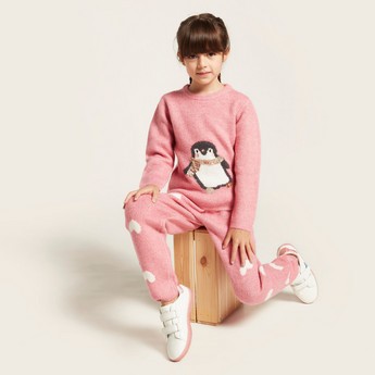 Juniors Printed Sweater and Jog Pants Set