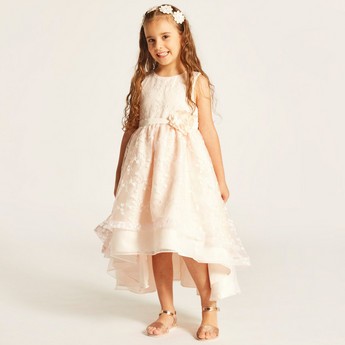 Juniors Embroidered Sleeveless Dress with Floral Accent